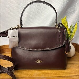 Coach Burgundy Leather Top-Handle Satchel with Gold Hardware